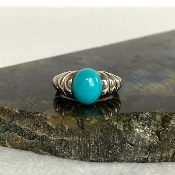 Sterling Silver 925 Modernist Oval Faux Turquoise Tapered Shank Ring Sz 5.25 - Picture 2 of 16